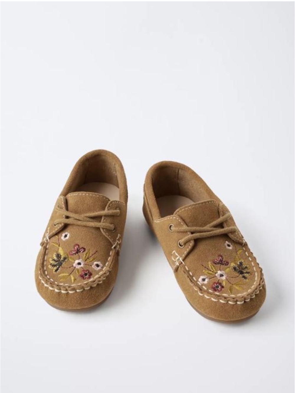 ZARA Leather Loafers with Embroidered Flowers